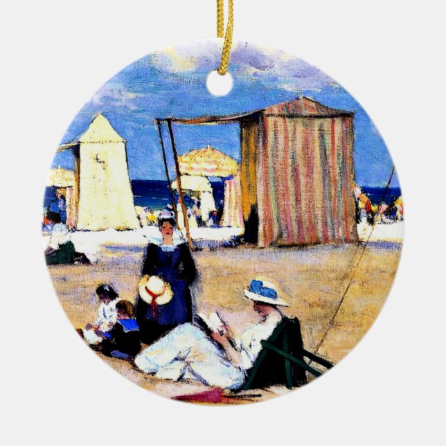 Gagnon - The Beach at Dinard, fine art Ceramic Ornament (Front)
