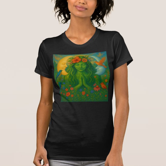 Gaia Sun & Moon Harmony – Sacred Nature Goddess  T-Shirt (Front)