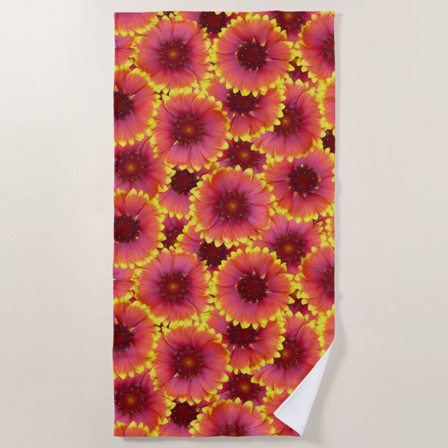 Gaillardia Seamless Pattern Beach Towel (Front)