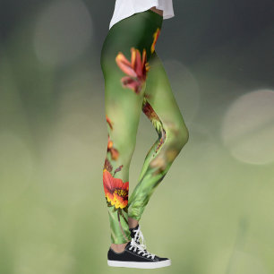 Gaillardia SunFlowers Wildflowers Floral Green Leggings
