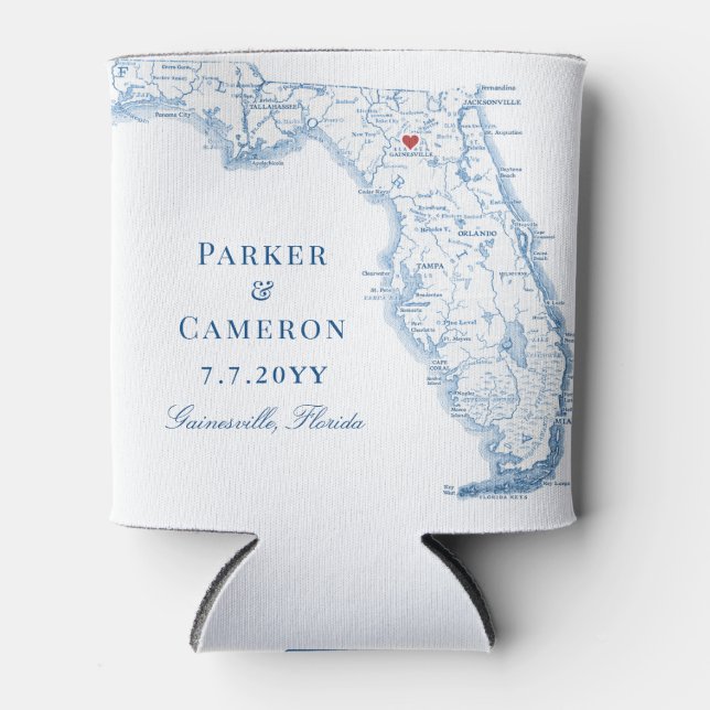 Gainesville FL Map Elegant Wedding Favour Drink Can Cooler (Front)