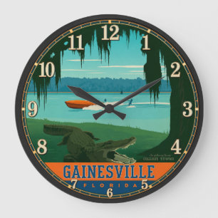 Gainesville Florida Alligator Vintage Travel Poste Large Clock