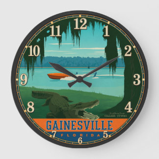 Gainesville Florida Alligator Vintage Travel Poste Large Clock