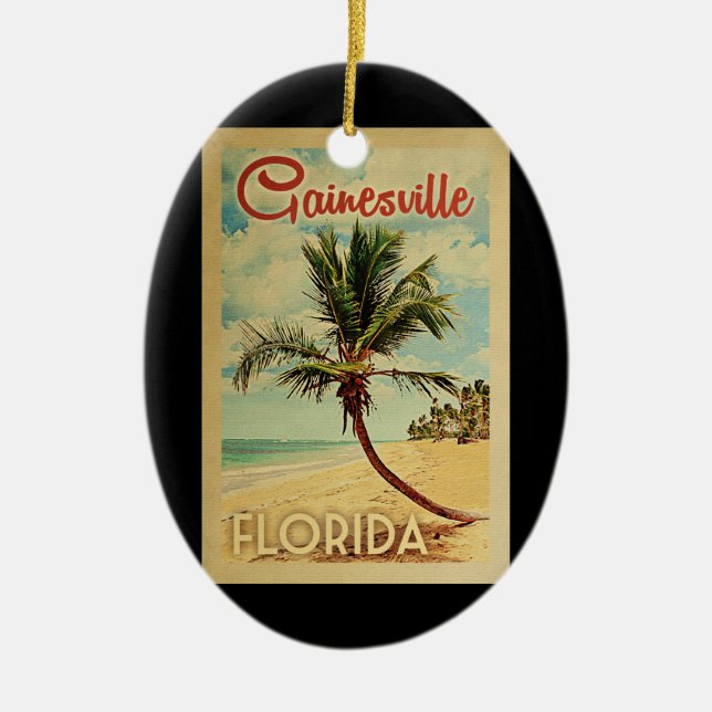 Gainesville Palm Tree Vintage Travel Ceramic Ornament (Front)