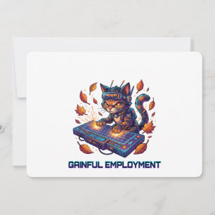 Gainful Employment Cute Cyberpunk Cat Gamer Work Invitation