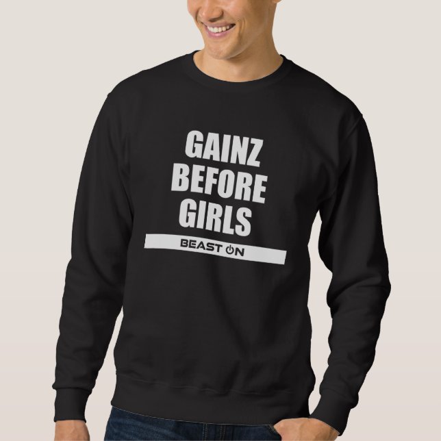 Gains before Girls Fitness Gym Bodybuilding Motiva Sweatshirt (Front)