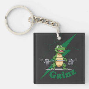 Gainz Gym Crocodile   Weightlifting Workout Key Ring