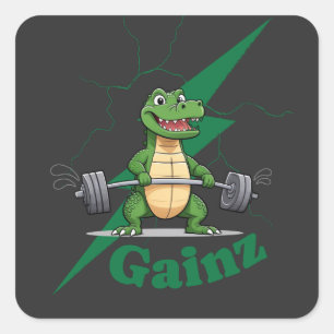 Gainz Gym Crocodile   Weightlifting Workout Square Sticker