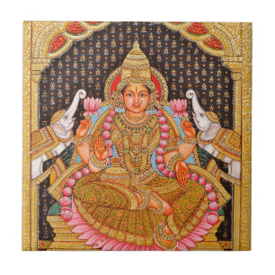GAJA LAKSHMI INTRICATE TANJORE PAINTING {SOUTH IND CERAMIC TILE