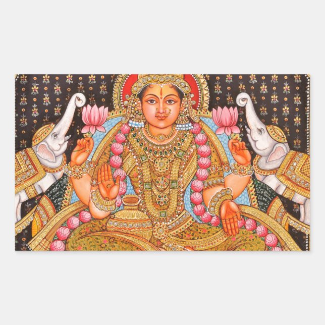 GAJA LAKSHMI INTRICATE TANJORE PAINTING {SOUTH IND RECTANGULAR STICKER (Front)