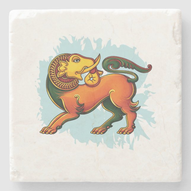 Gajasinha – Mythical Guardian of Strength Stone Coaster (Front)