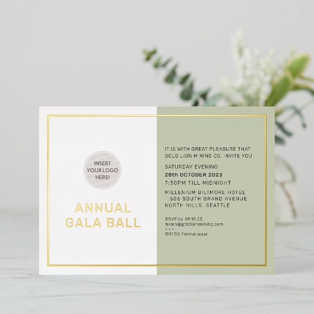 GALA BALL company logo formal eco sage green gold (Standing Front)