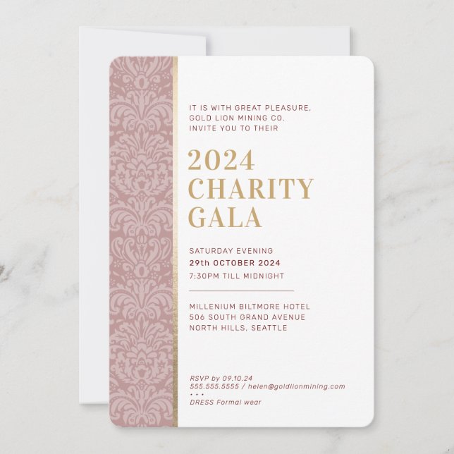 GALA BALL elegant damask burgundy dusty rose gold  Invitation (Front)