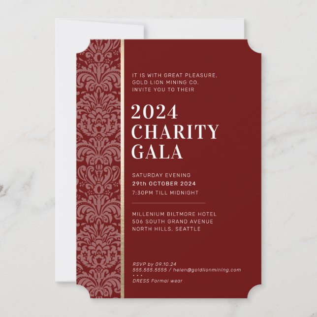 GALA BALL modern elegant event burgundy gold  Invitation (Front)