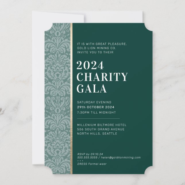 GALA BALL modern elegant event dark green gold  Invitation (Front)