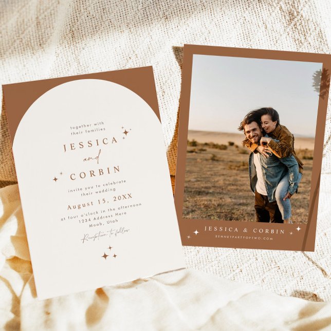 GALA Boho Terracotta Arch Celestial Star Wedding I Invitation (Creator Uploaded)