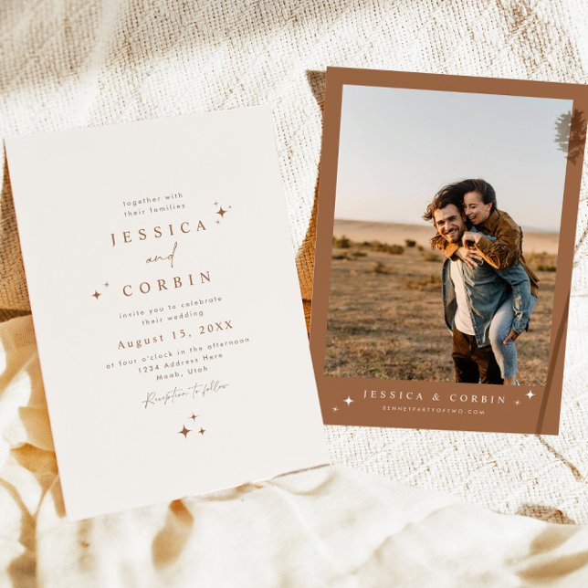 GALA Boho Terracotta Celestial Star Photo Wedding  Invitation (Creator Uploaded)