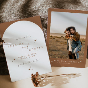 GALA Burnt Orange Boho Arch Star Save the Date Invitation