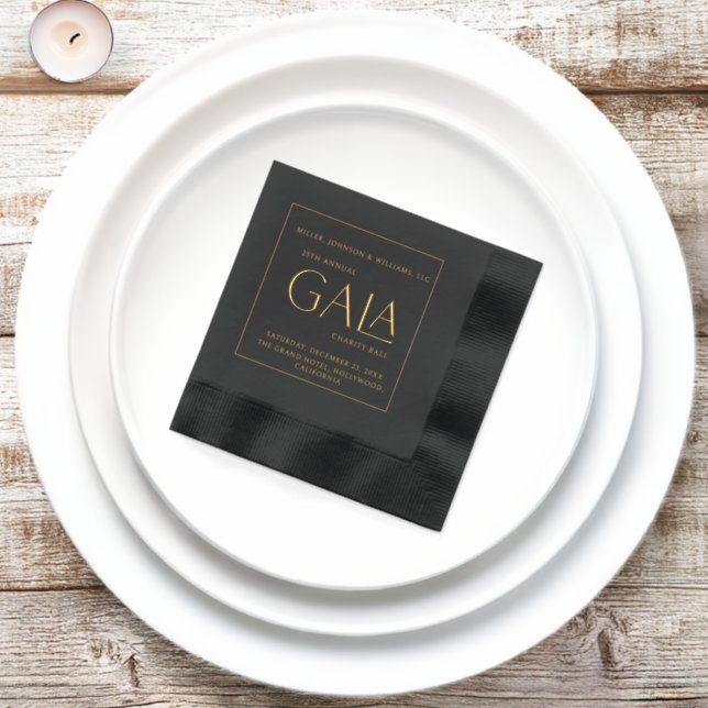 Gala Charity Ball Annual Fundraiser Black Gold Foil Napkins (Inisitu)