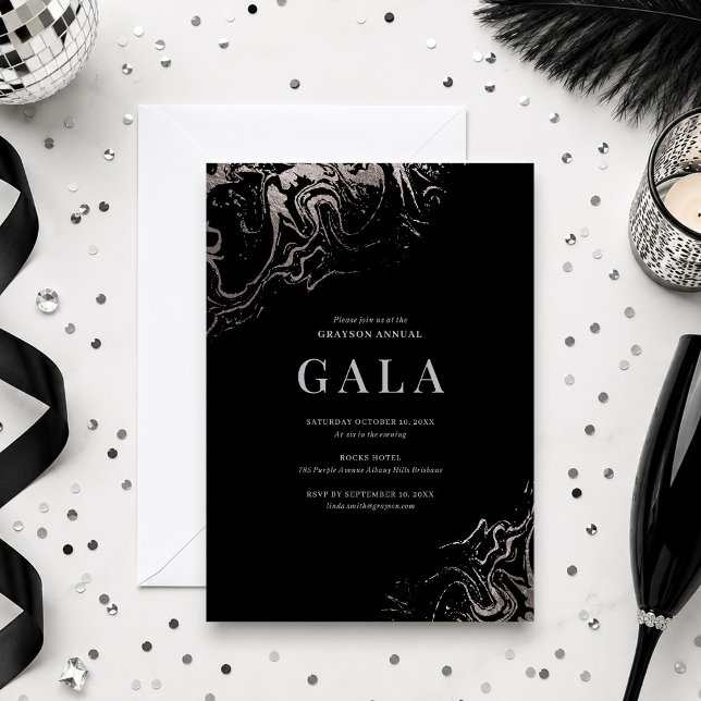 Gala Elegant Silver Marbling Invitation (Creator Uploaded)