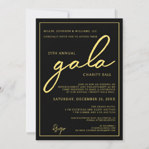 Gala Event Charity Fundraiser Elegant Black Gold Invitation
