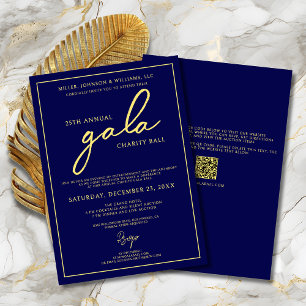 Gala Event Charity Fundraiser Elegant Blue Gold Invitation