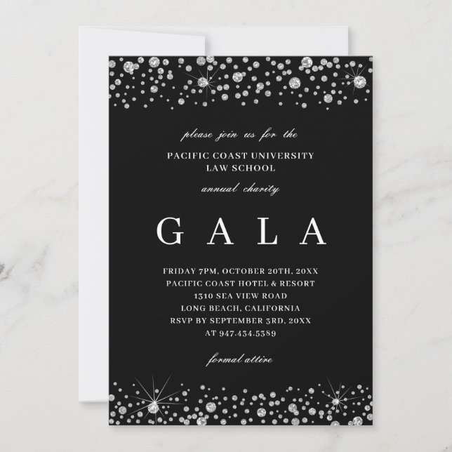 Gala Invitation Diamond Sparkle Black Tie (Front)
