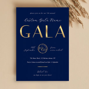 Gala Night Navy & Gold Logo Business Fundraiser Invitation