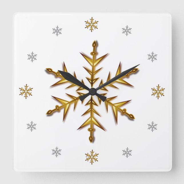 “Gala Snow”: Gold & Silver #'s, White Square Clock (Front)