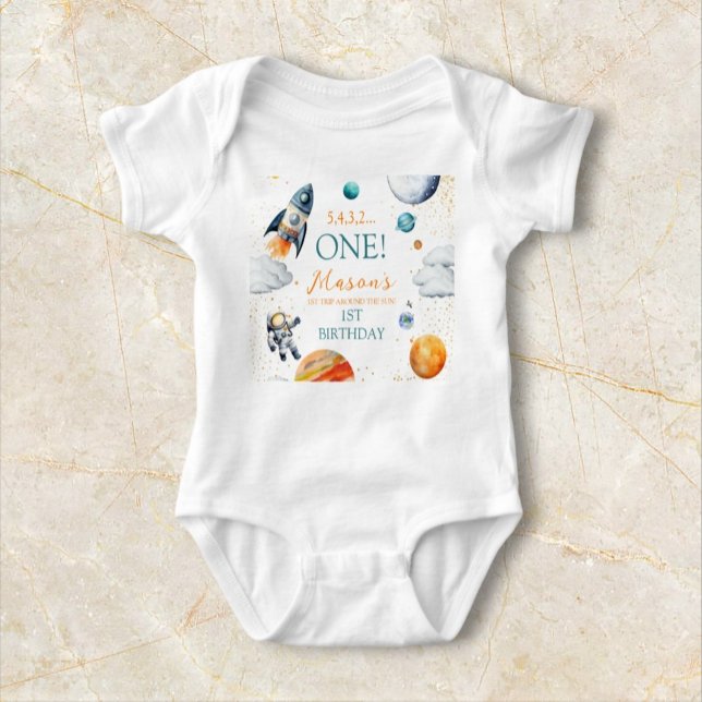 Galactic Adventure Boy First Space Birthday  Baby Bodysuit (Creator Uploaded)