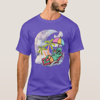 Galactic Alien Relaxing with Pizza T-Shirt