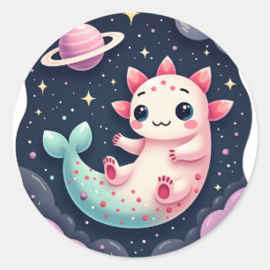 Galactic Axolotl Cosmic Space Cat Empire Kawaii Ve Classic Round Sticker