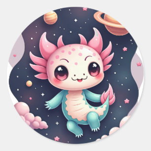 Galactic Axolotl Kawaii Space Axolotl Galaxy Cat E Classic Round Sticker