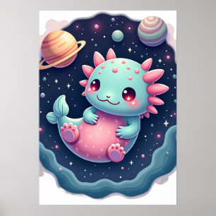 Galactic Axolotl Space Adventure Cute Axolotl Stic Poster