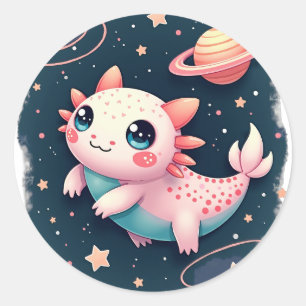 Galactic Axolotl Space Adventure - Cute Cosmic Axo Classic Round Sticker
