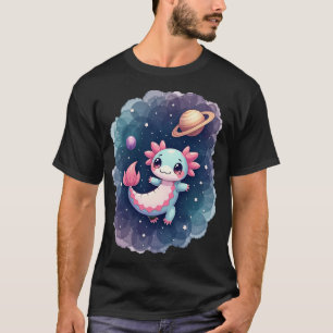 Galactic Axolotl Space Adventure Cute Kawaii Pink T-Shirt