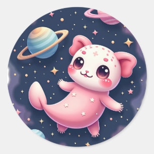 Galactic Axolotl Space Cat Kawaii Sticker Cute Cos