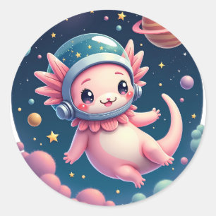 Galactic Axolotl Space Cat Lover Cosmic Kawaii Sti Classic Round Sticker