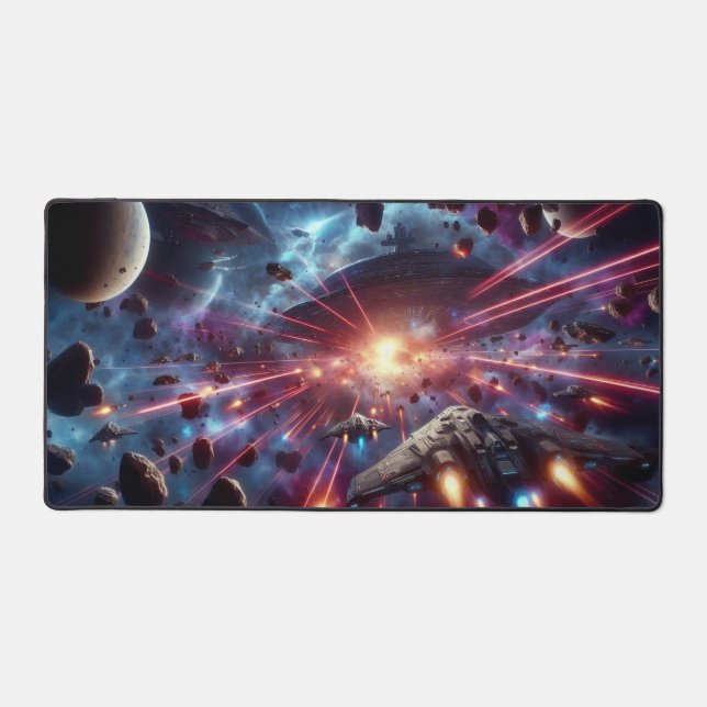 Galactic Battle, Science Fiction Design  Desk Mat (Front)
