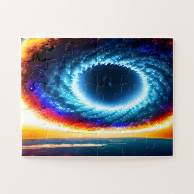 Galactic Blue and Orange Colourful Storm in Space Jigsaw Puzzle (Horizontal)