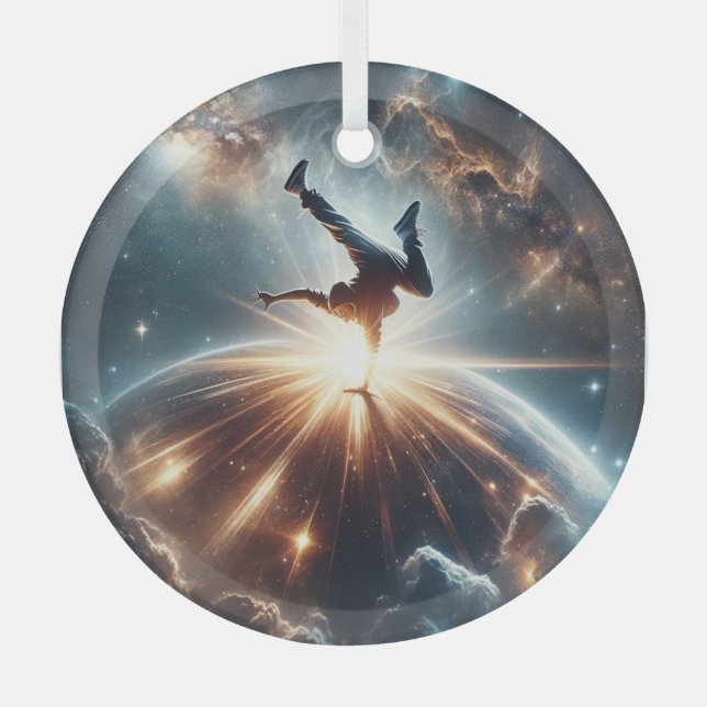 Galactic Breakdance Explosion in Deep Space Glass Tree Decoration (Front)