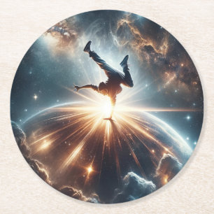 Galactic Breakdance Explosion in Deep Space Round Paper Coaster