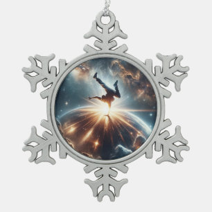 Galactic Breakdance Explosion in Deep Space Snowflake Pewter Christmas Ornament