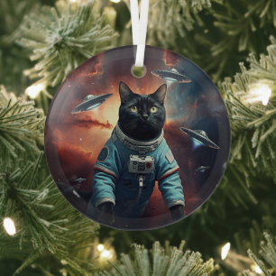 Galactic Cat Astronaut Glass Tree Decoration