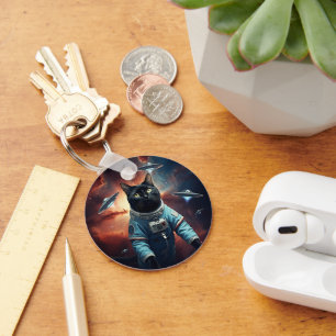 Galactic Cat Astronaut Key Ring