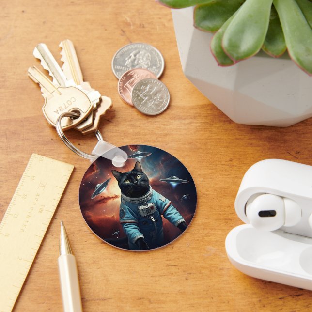 Galactic Cat Astronaut Key Ring (Desk)