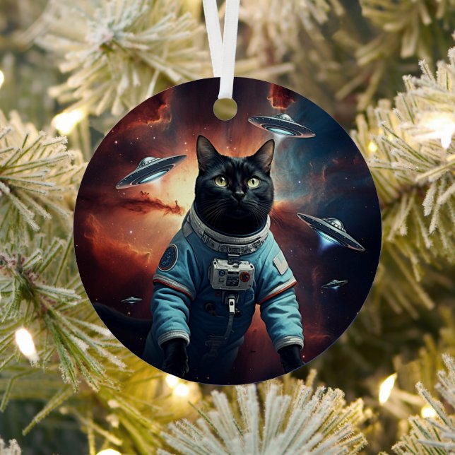 Galactic Cat Astronaut Metal Tree Decoration (Insitu)