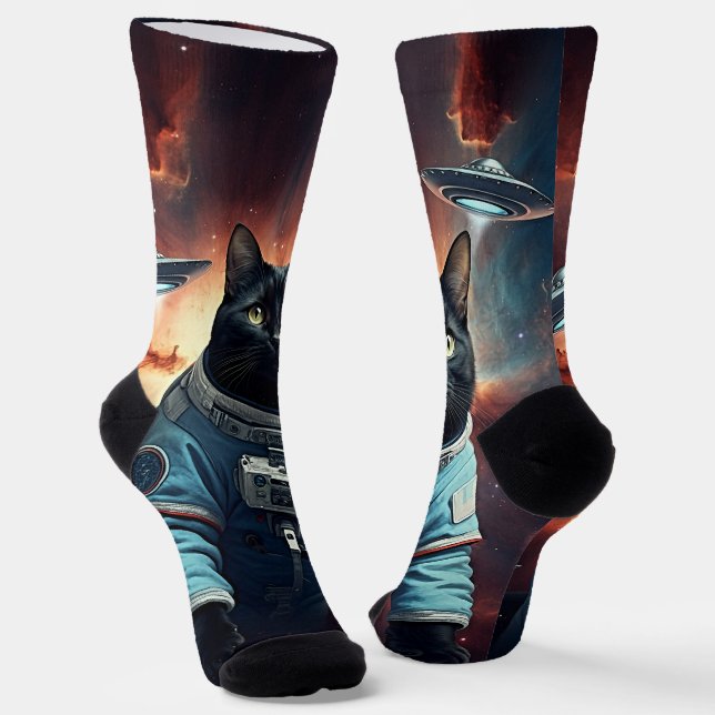Galactic Cat Astronaut Socks (Angled)