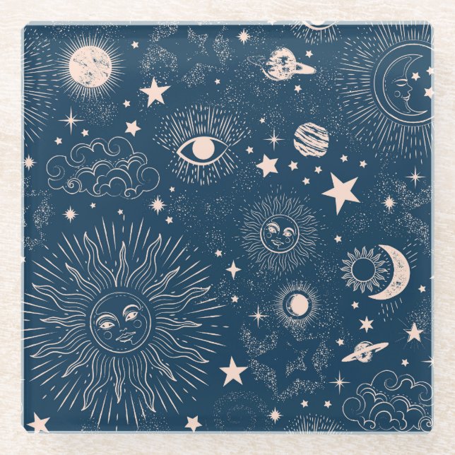 Galactic Constellations: Space Pattern Design Glass Coaster (Front)