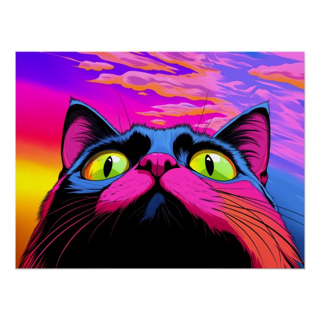 Galactic Curiosity: A Cat’s Cosmic Gaze Poster (Front)